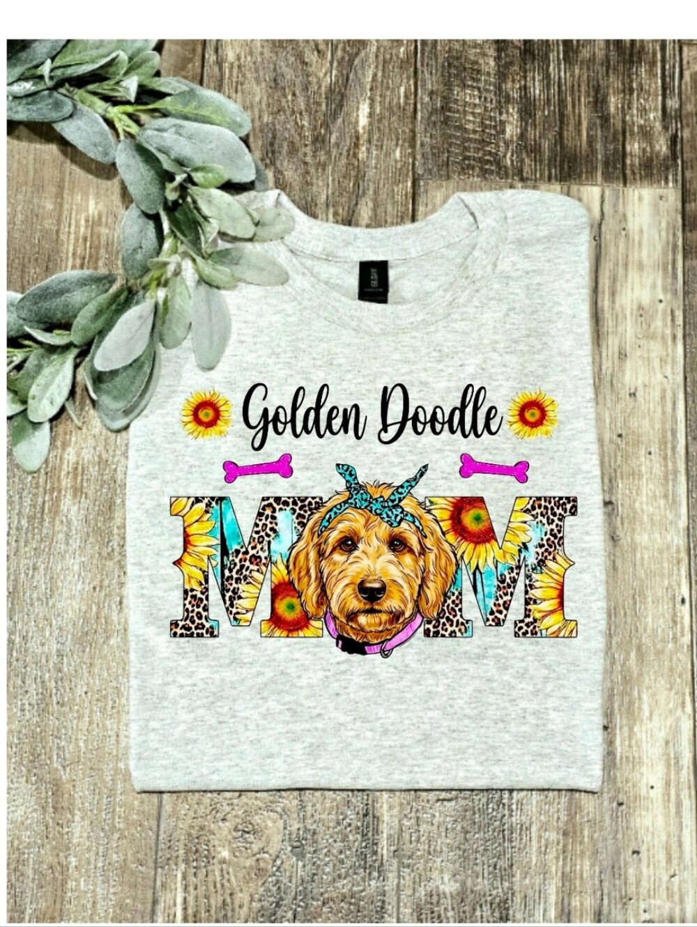 Golden Doodle mom shirt dog mama cute popular cheetah print Sunflower